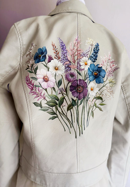 Hand Painted Leather Jacket, Wildflower Bouquet. Painting Only