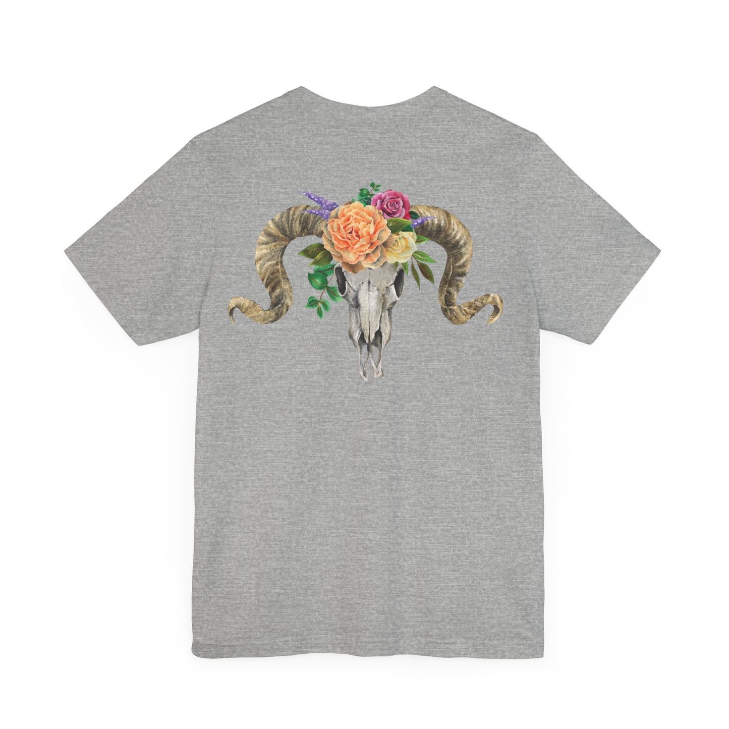 Ram Skull Back Unisex Tee, Peach Flowers