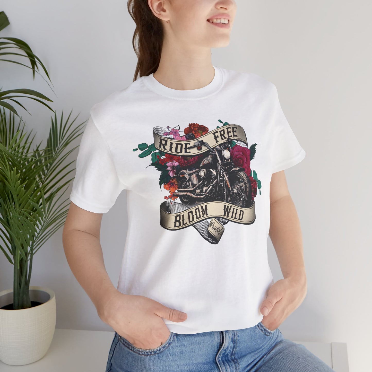 Motorcycle Floral Tee, Ride Free, Bloom Wild