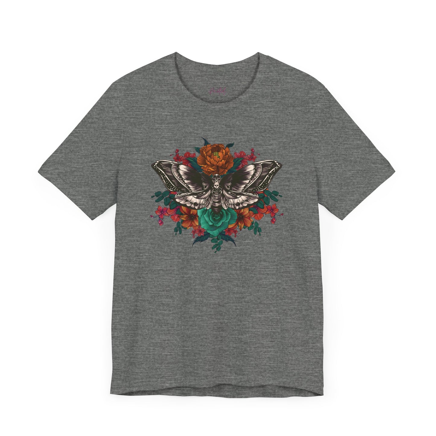 Tattoo Style Deaths Head Moth Floral Tshirt