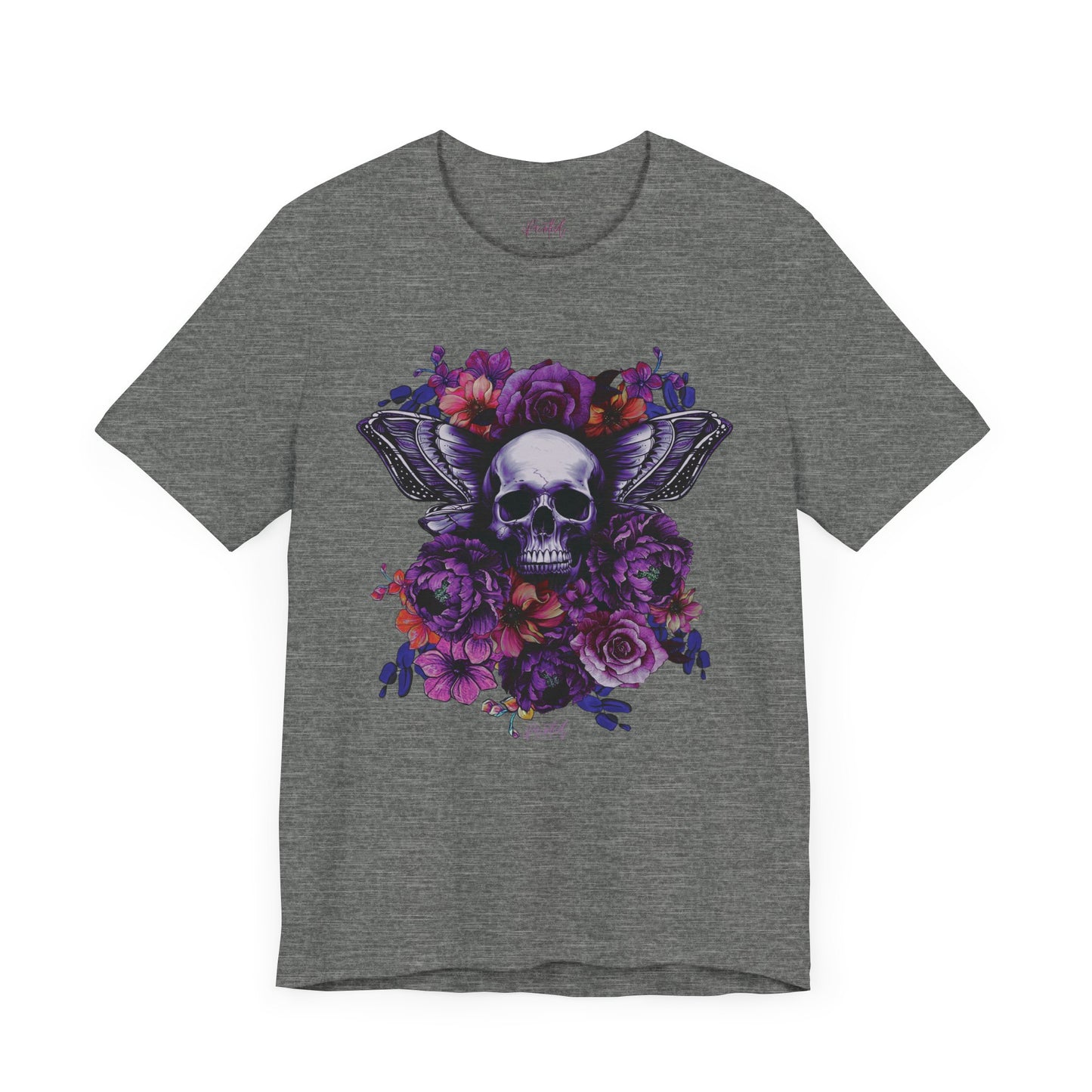 Floral Skull Tattoo Style Tee, Neon flowers