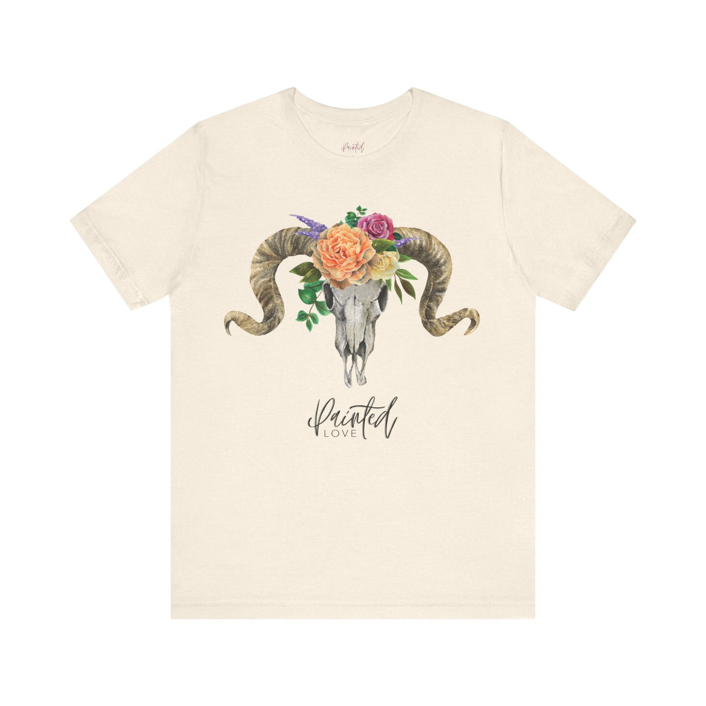 Ram Skull and flowers Unisex Tee, Peach Flowers