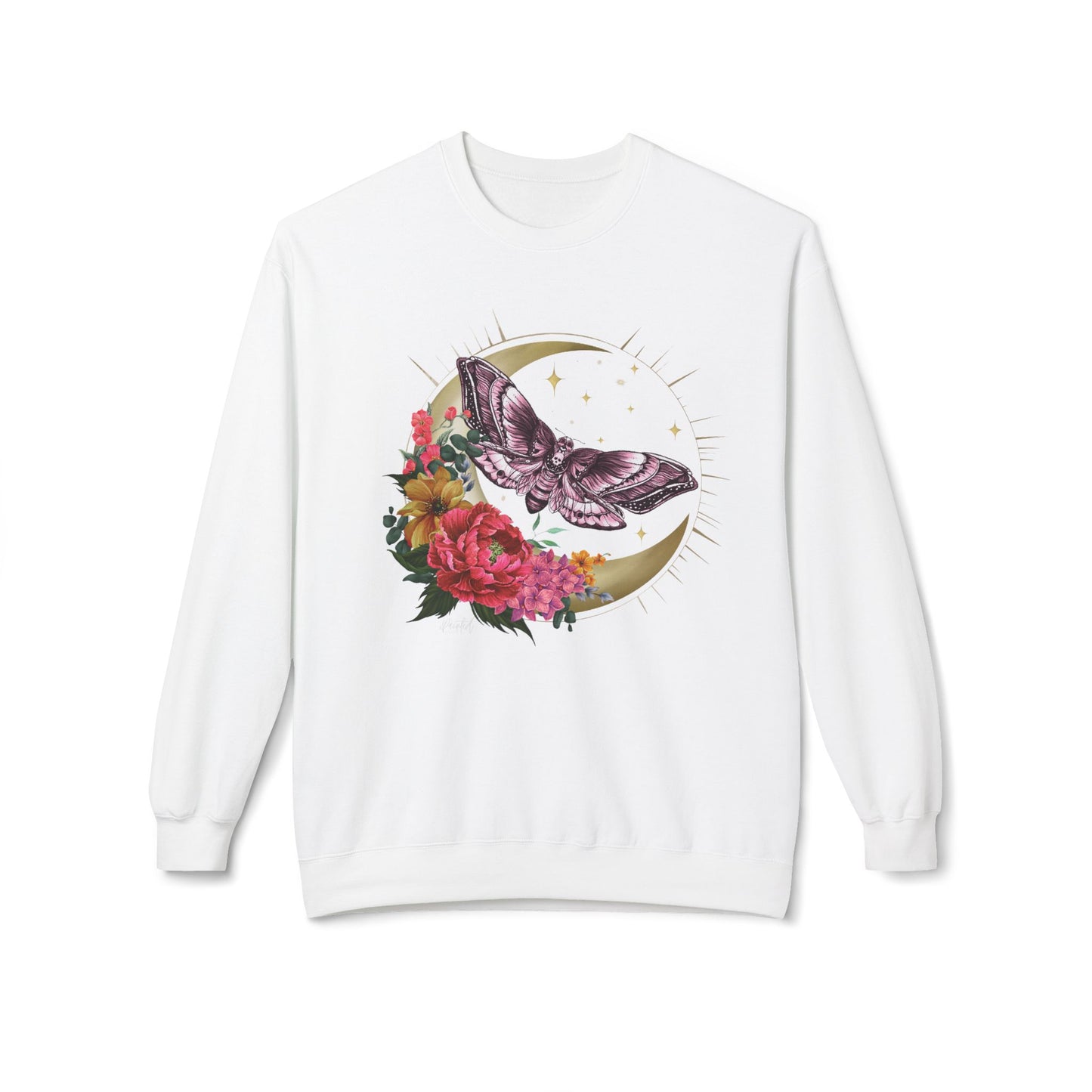 Witchy Vibes Celestial Moth and Flowers Sweatshirt - Painted Love Customs