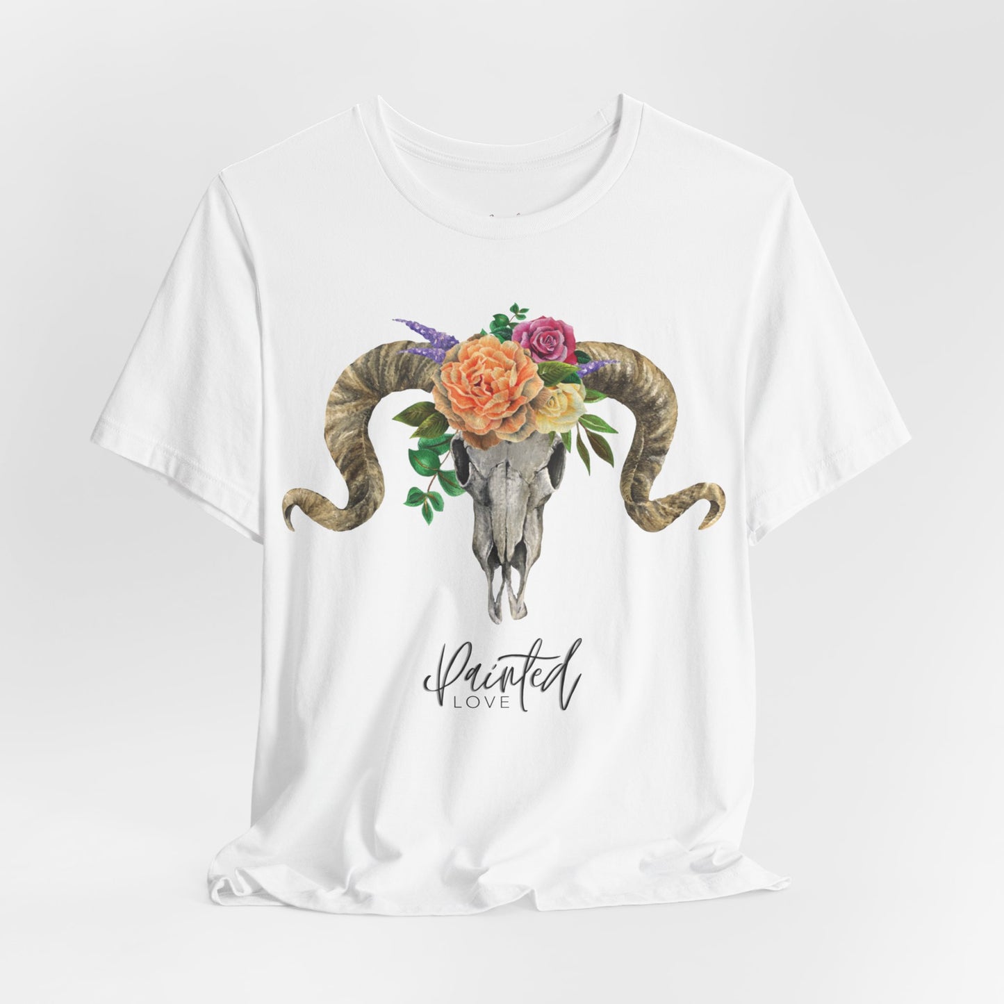 Ram Skull and flowers Unisex Tee, Peach Flowers