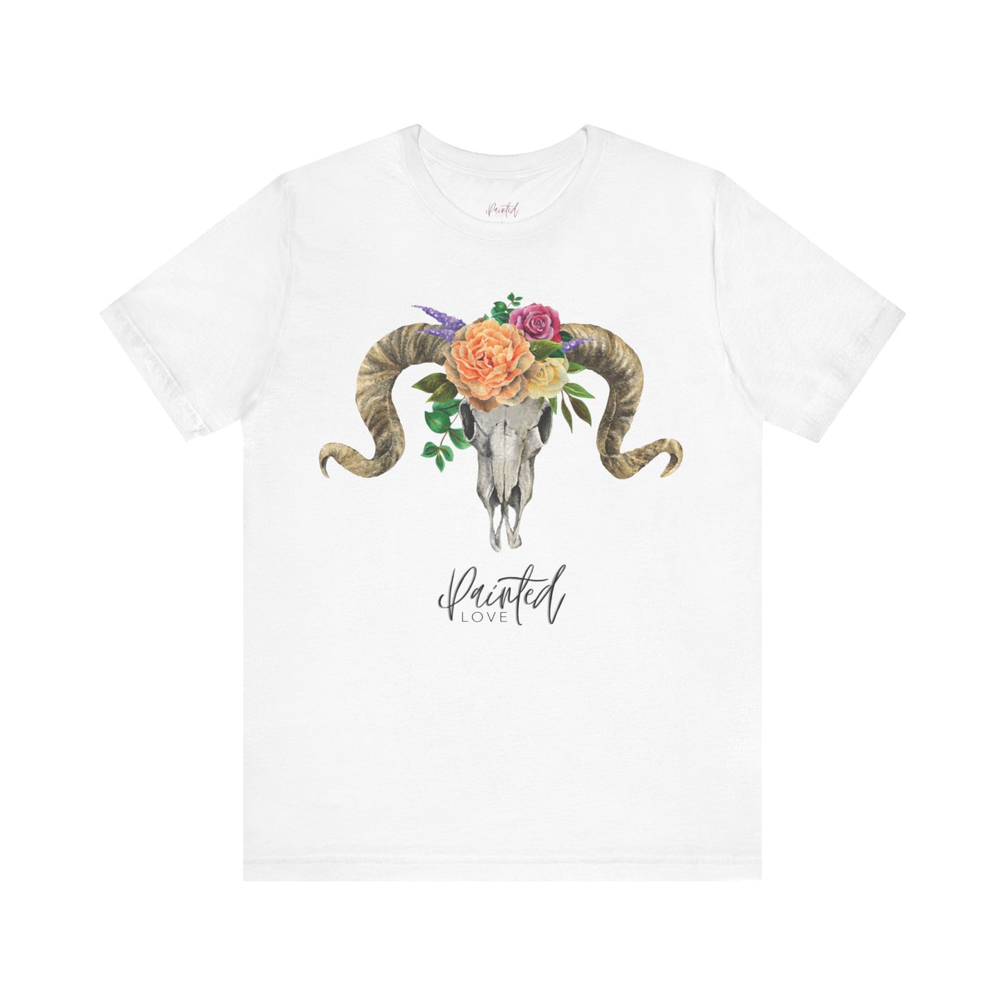 Ram Skull and flowers Unisex Tee, Peach Flowers