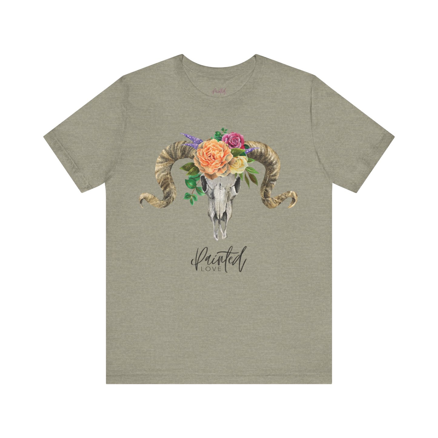 Ram Skull and flowers Unisex Tee, Peach Flowers