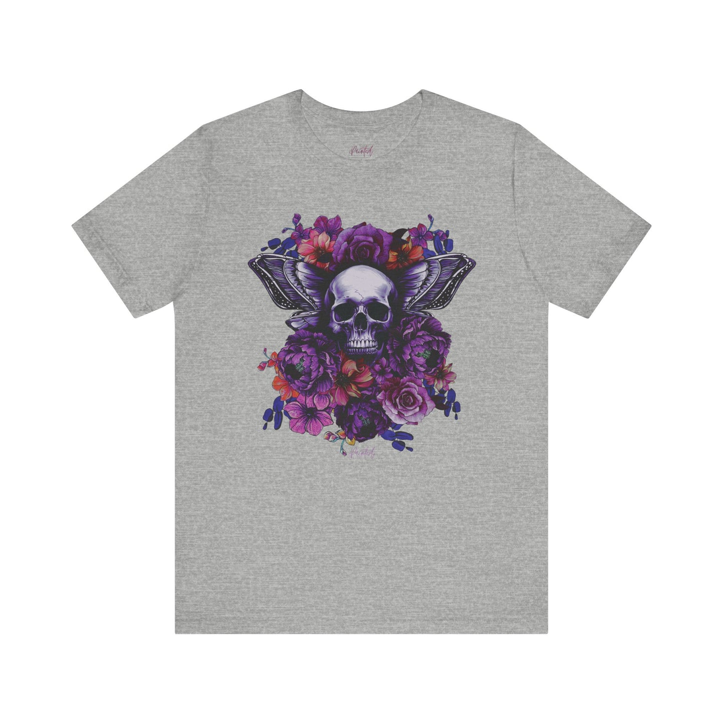 Floral Skull Tattoo Style Tee, Neon flowers