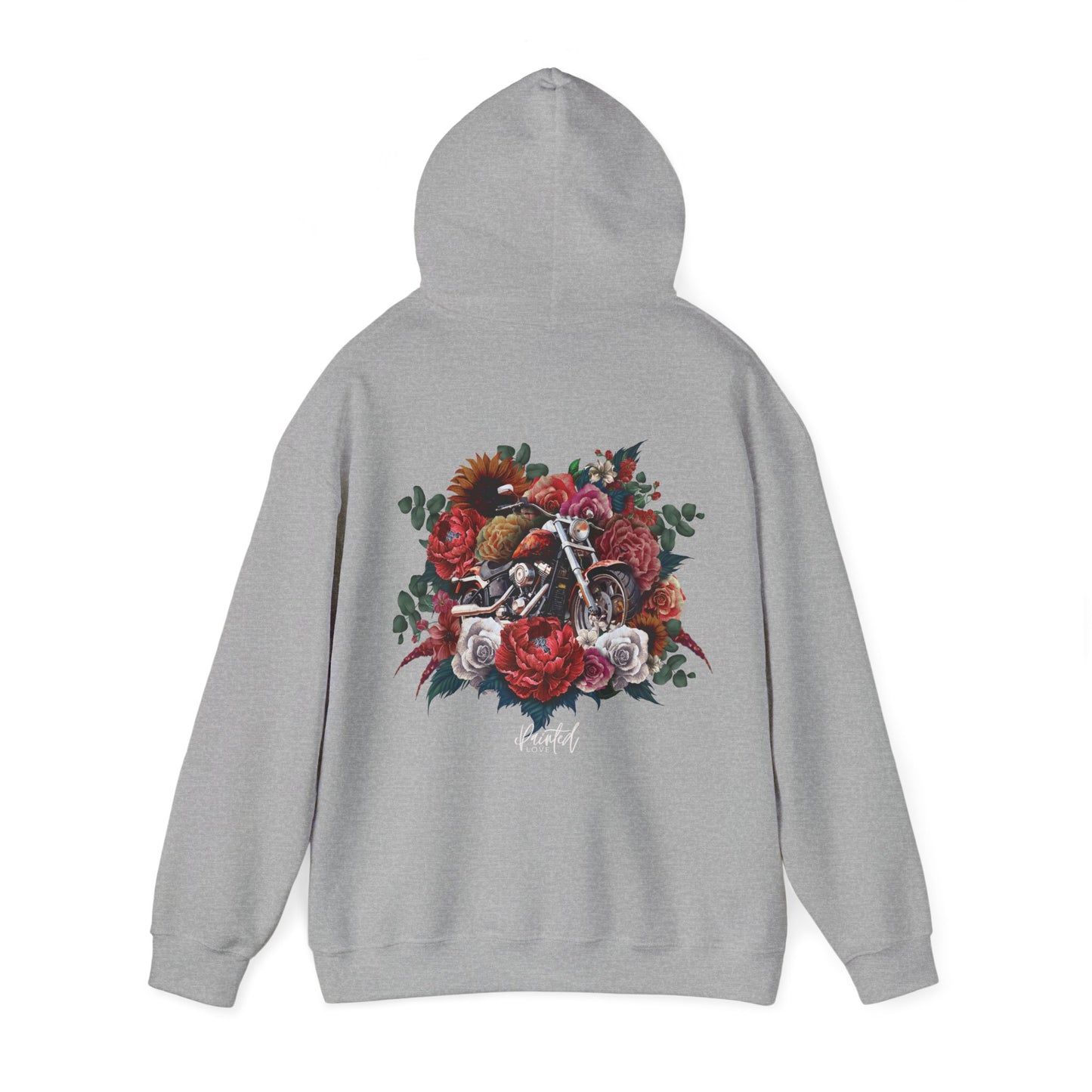 Painted Love Customs Hoodie, Motorcycle and Flowers