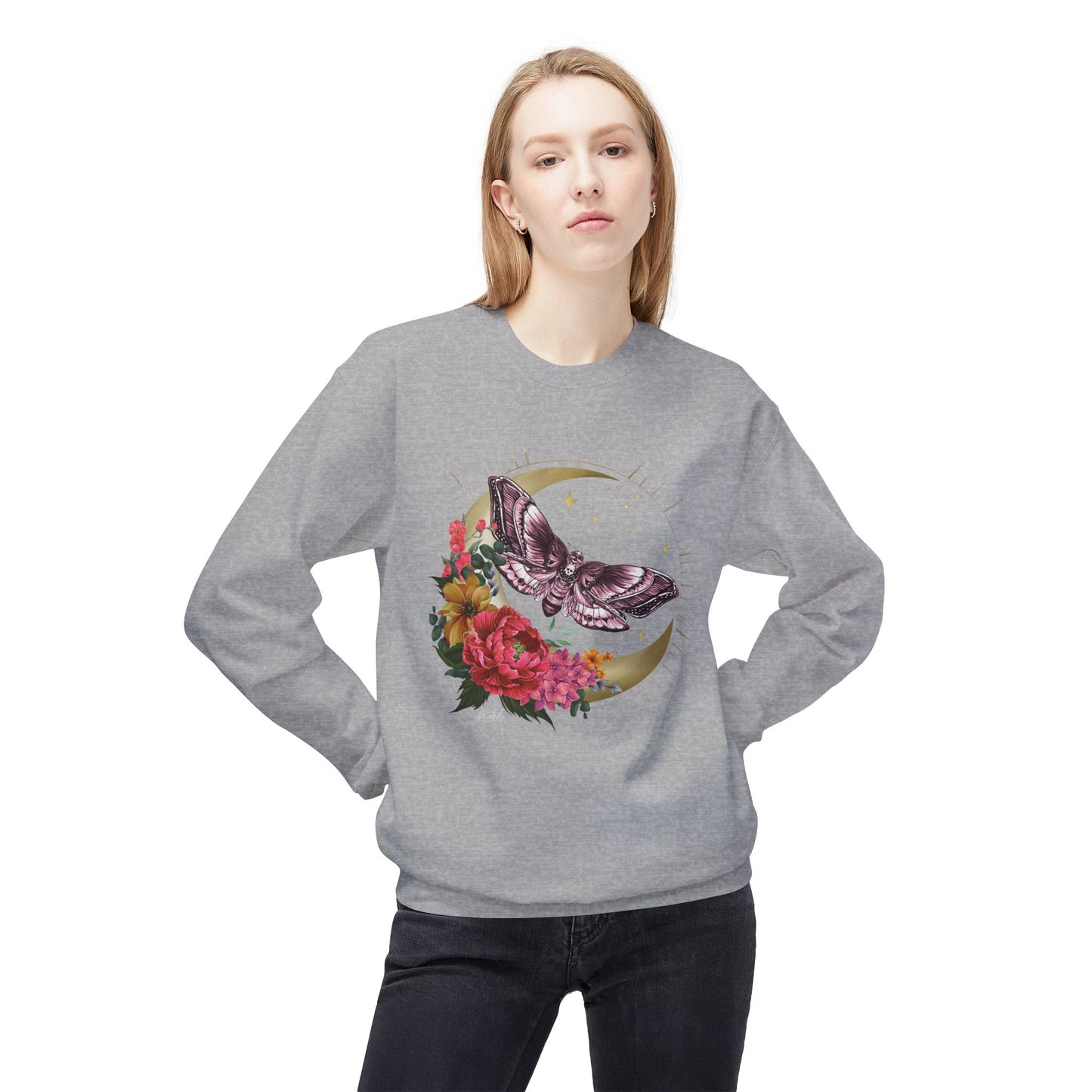 Witchy Vibes Celestial Moth and Flowers Sweatshirt - Painted Love Customs