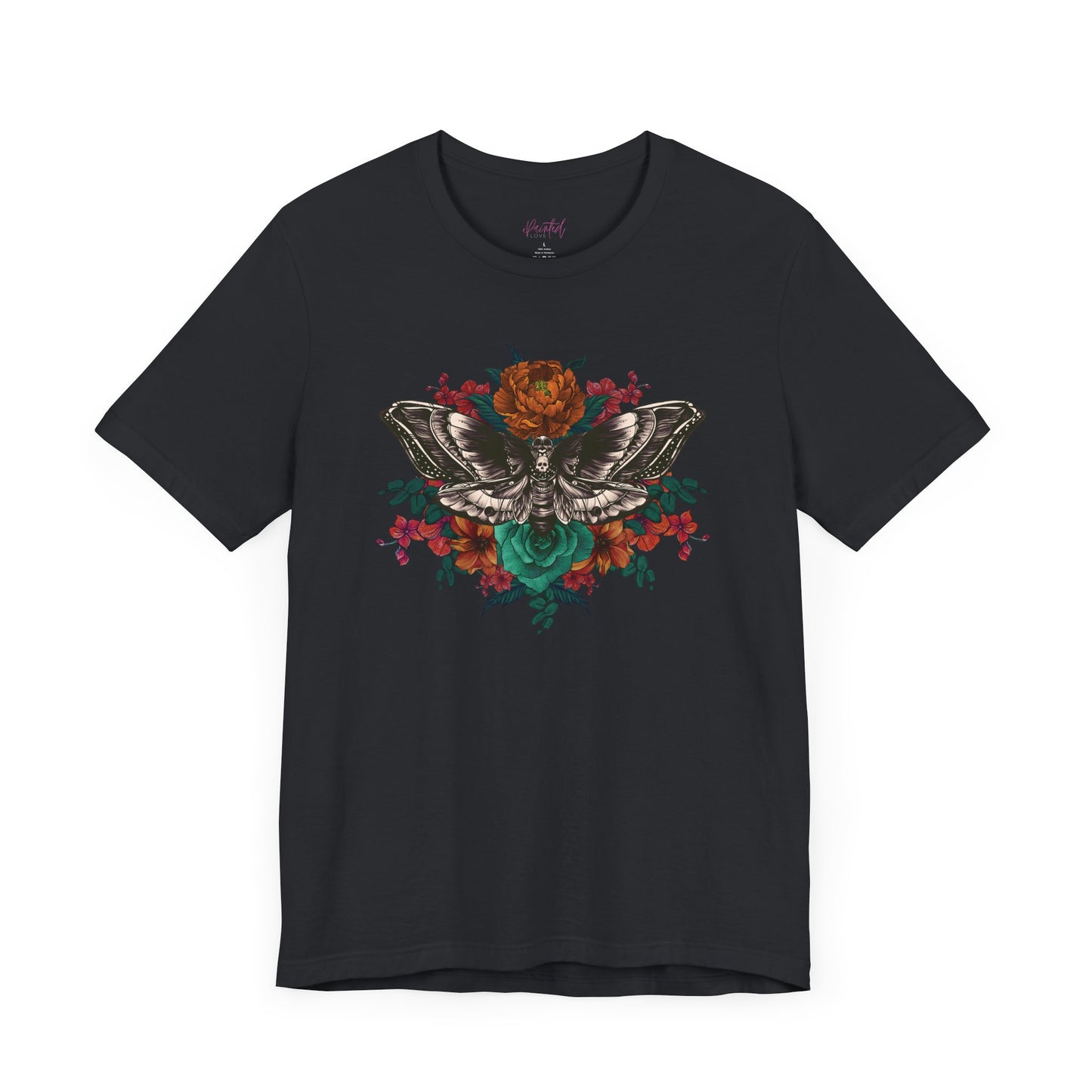 Tattoo Style Deaths Head Moth Floral Tshirt