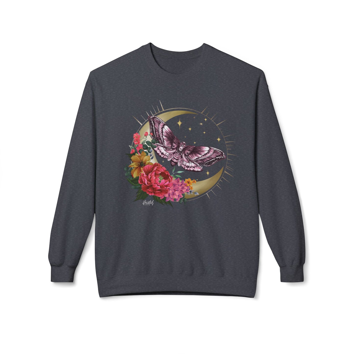 Witchy Vibes Celestial Moth and Flowers Sweatshirt - Painted Love Customs