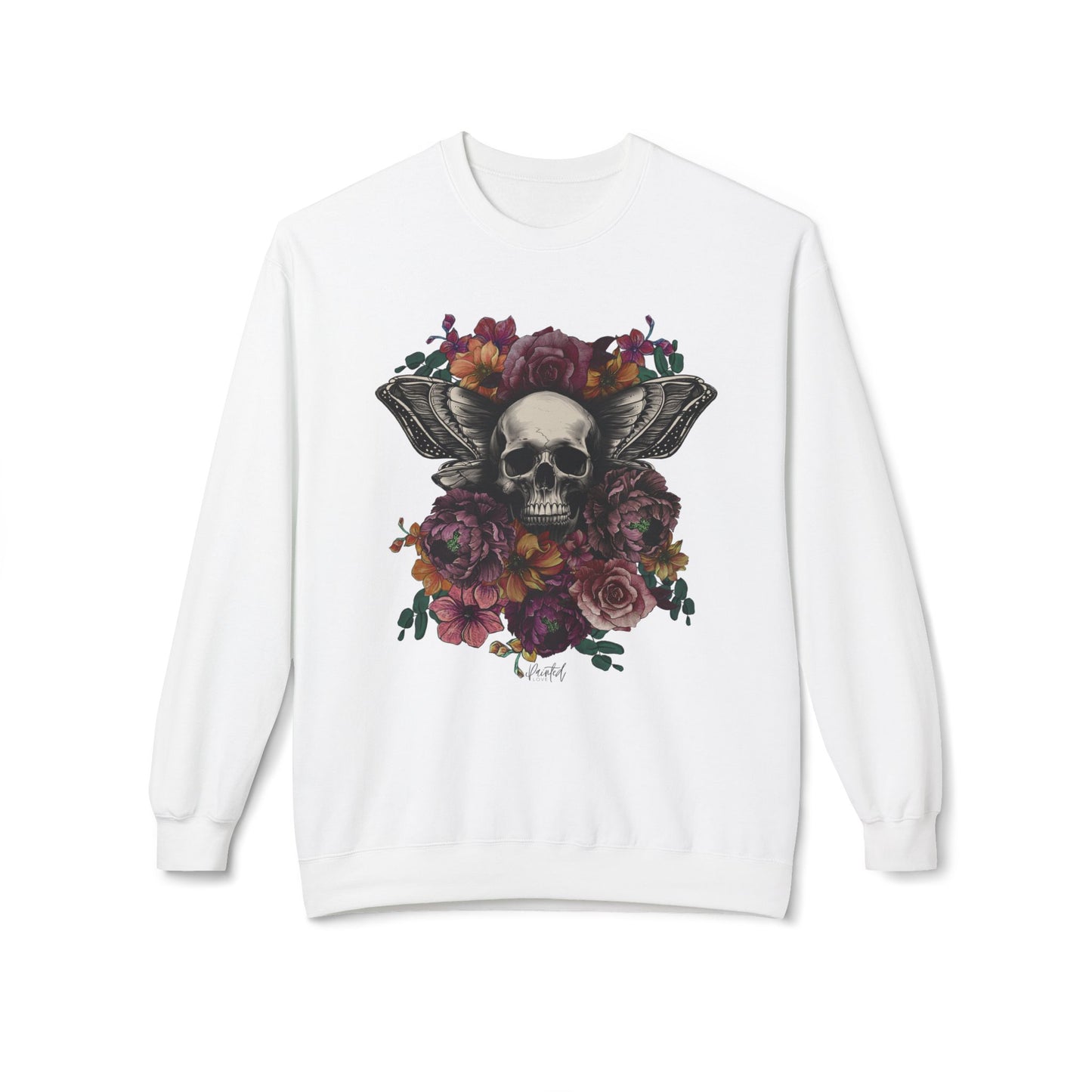 Skull Moth Wings Tattoo Flowers Sweatshirt - Painted Love Customs