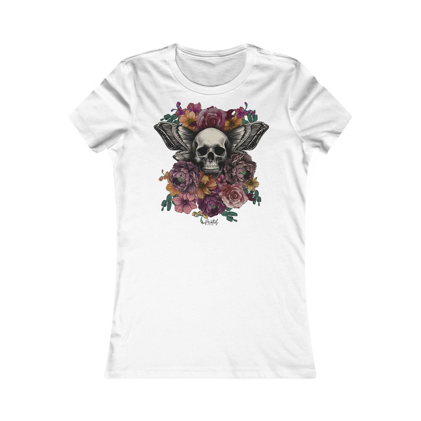 Tattoo Style Women's Fitted Tee, Skull and Flowers