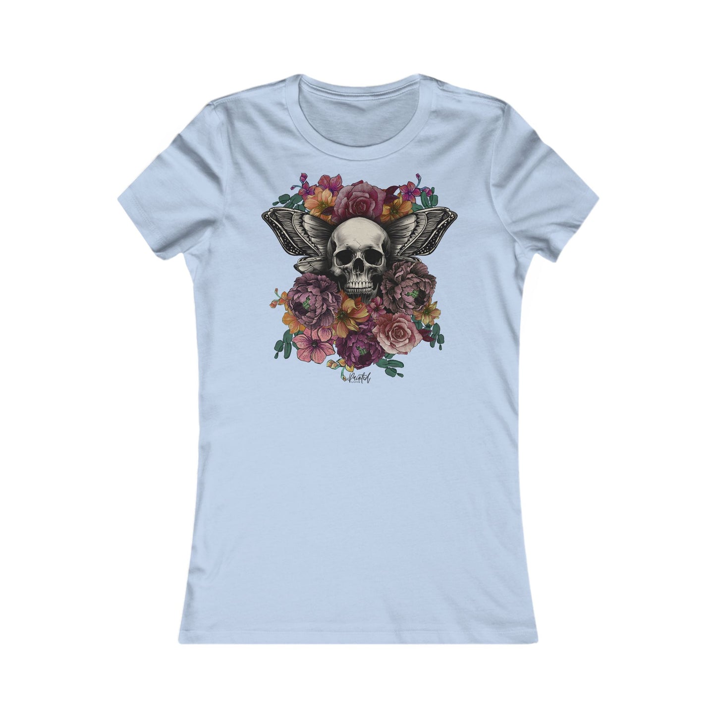 Tattoo Style Women's Fitted Tee, Skull and Flowers