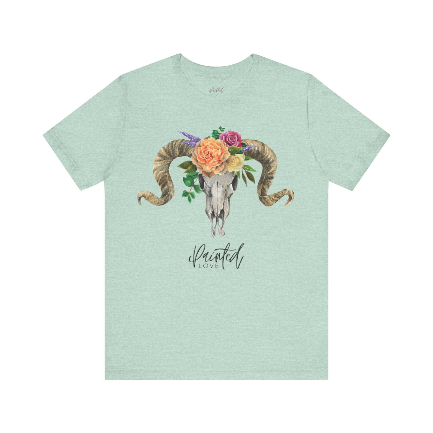 Ram Skull and flowers Unisex Tee, Peach Flowers