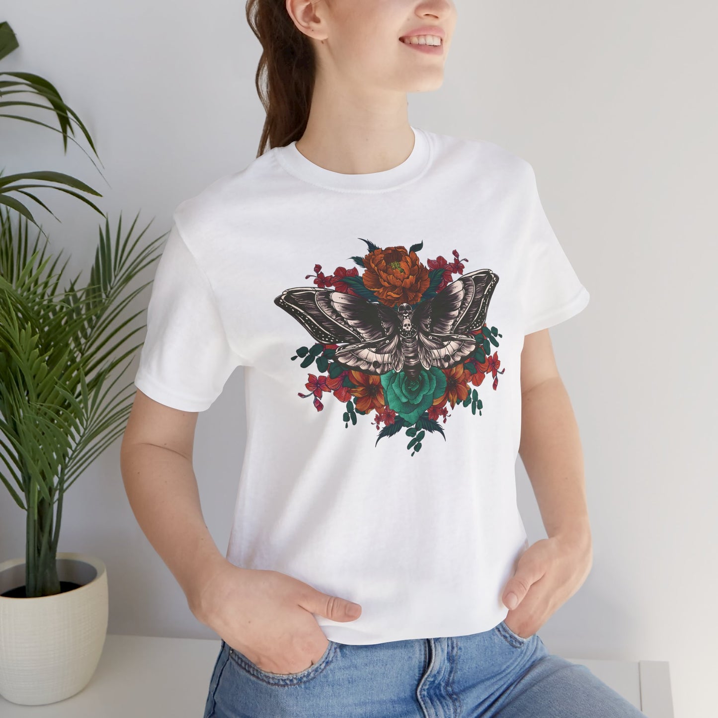 Tattoo Style Deaths Head Moth Floral Tshirt