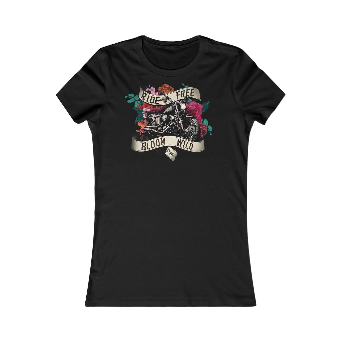 Motorcycle and flowers Women's Fitted Tee, Ride Free, Bloom Wild