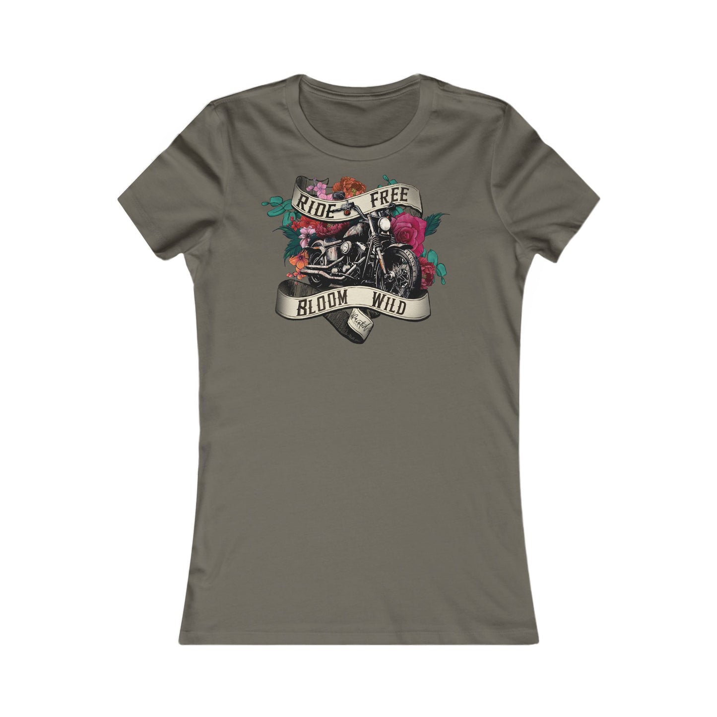 Motorcycle and flowers Women's Fitted Tee, Ride Free, Bloom Wild