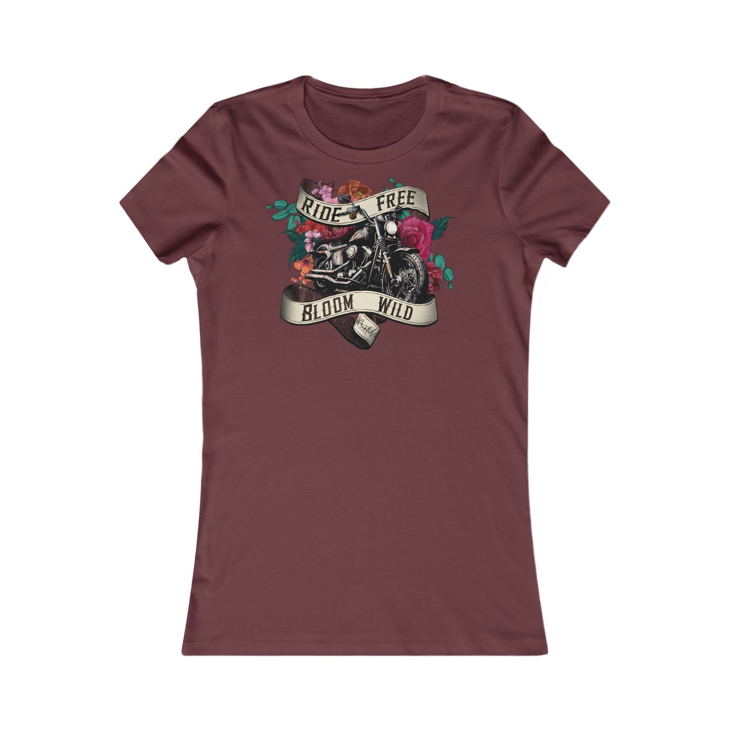 Motorcycle and flowers Women's Fitted Tee, Ride Free, Bloom Wild