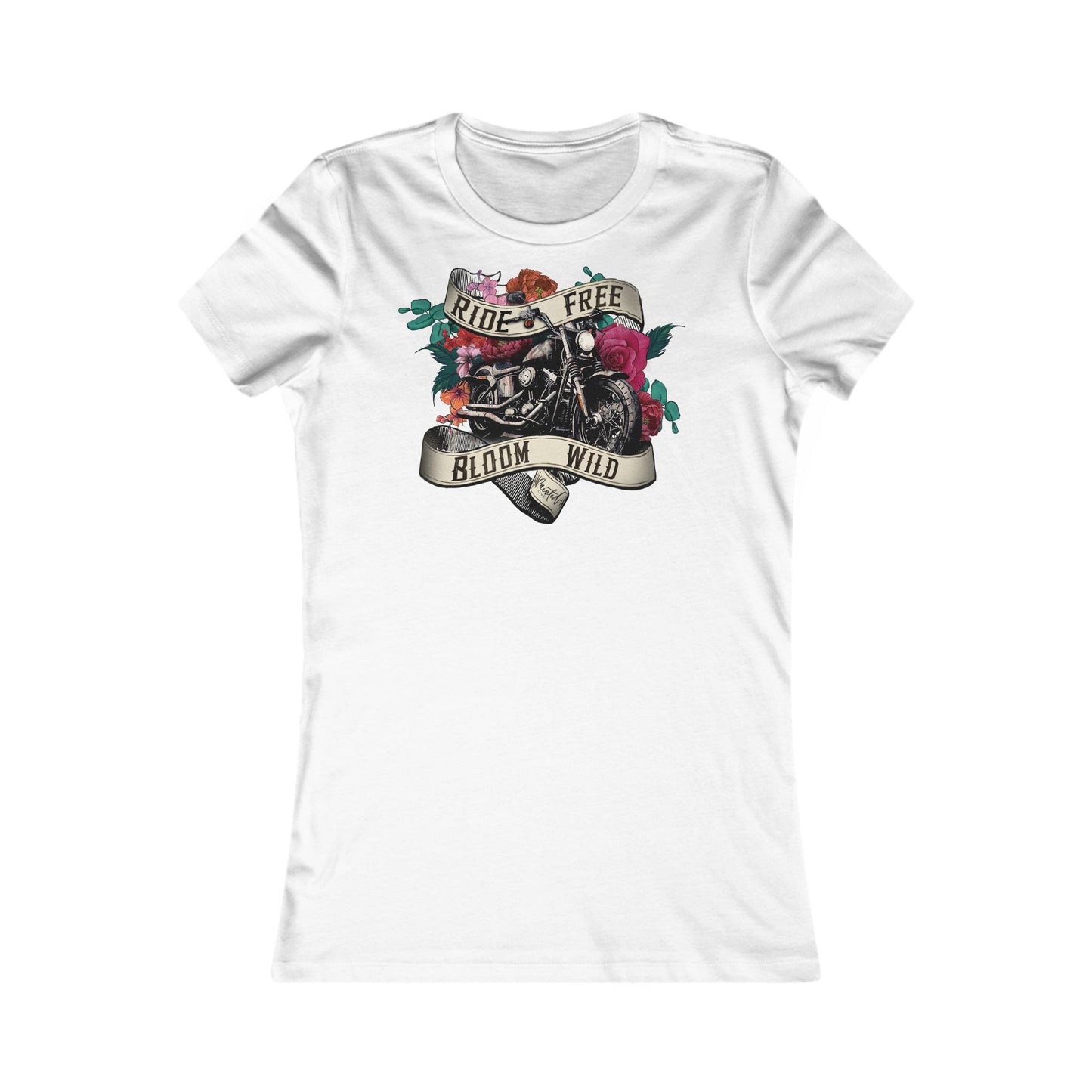 Motorcycle and flowers Women's Fitted Tee, Ride Free, Bloom Wild