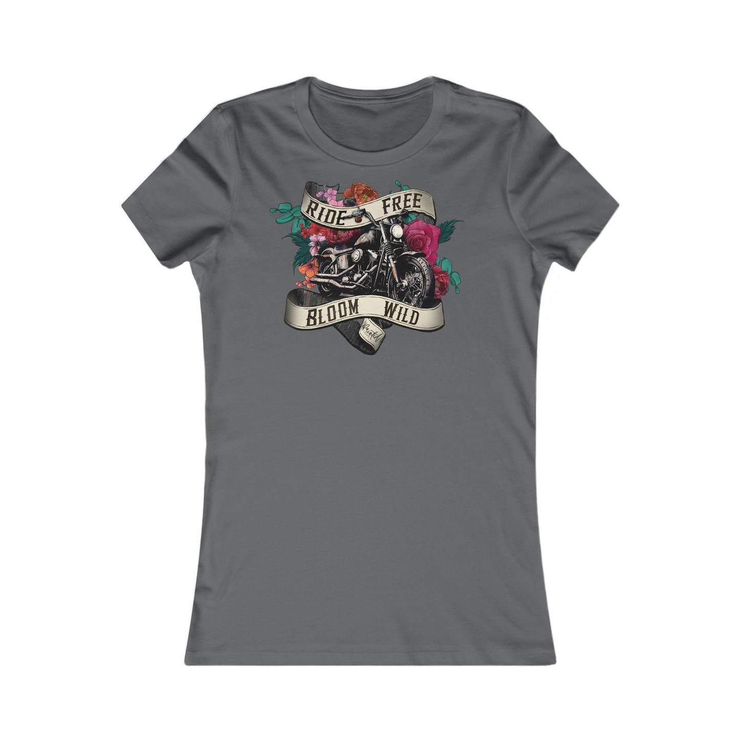 Motorcycle and flowers Women's Fitted Tee, Ride Free, Bloom Wild