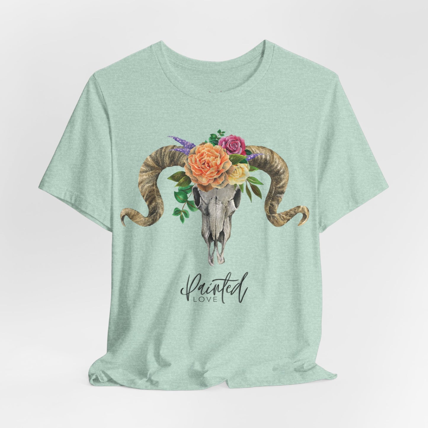 Ram Skull and flowers Unisex Tee, Peach Flowers