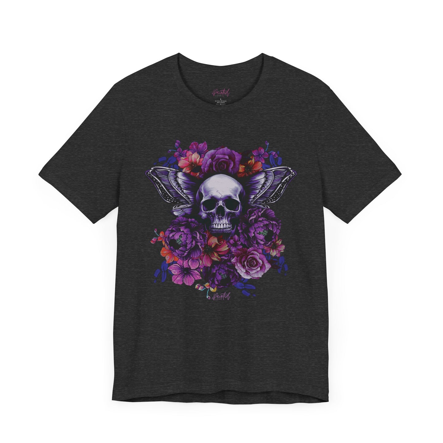 Floral Skull Tattoo Style Tee, Neon flowers