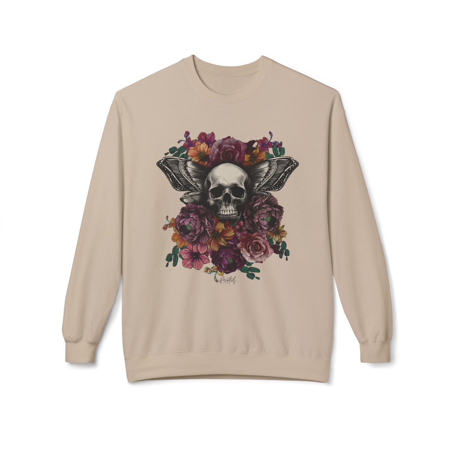 Skull Moth Wings Tattoo Flowers Sweatshirt - Painted Love Customs