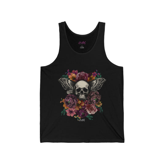 Tank Top with Tattoo Style Skull and Flowers Design