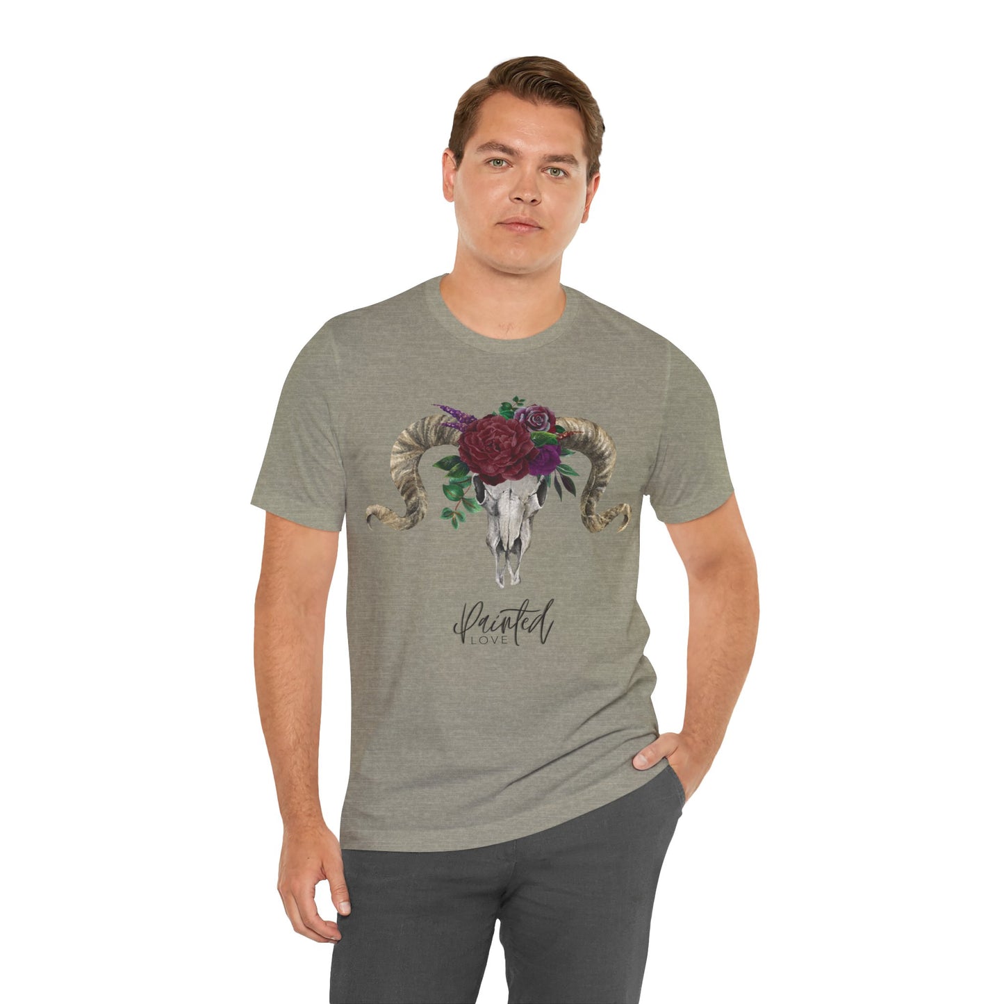 Ram Skull and flowers Unisex Tee, Burgundy Flowers