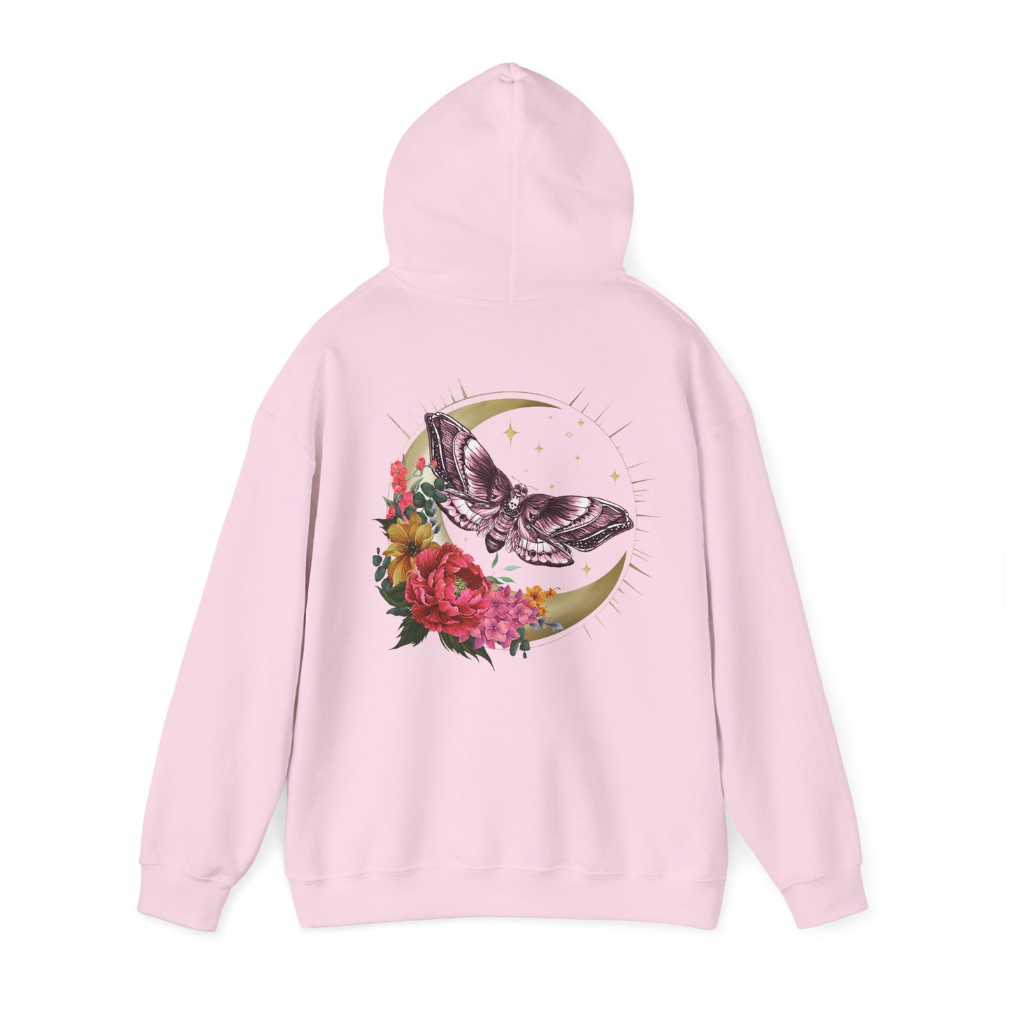 Painted Love Customs Hoodie, Celestial Moth and Flowers