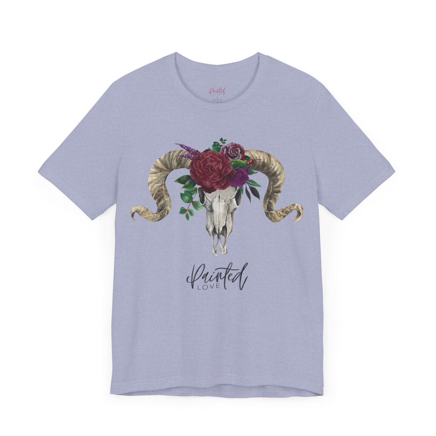 Ram Skull and flowers Unisex Tee, Burgundy Flowers