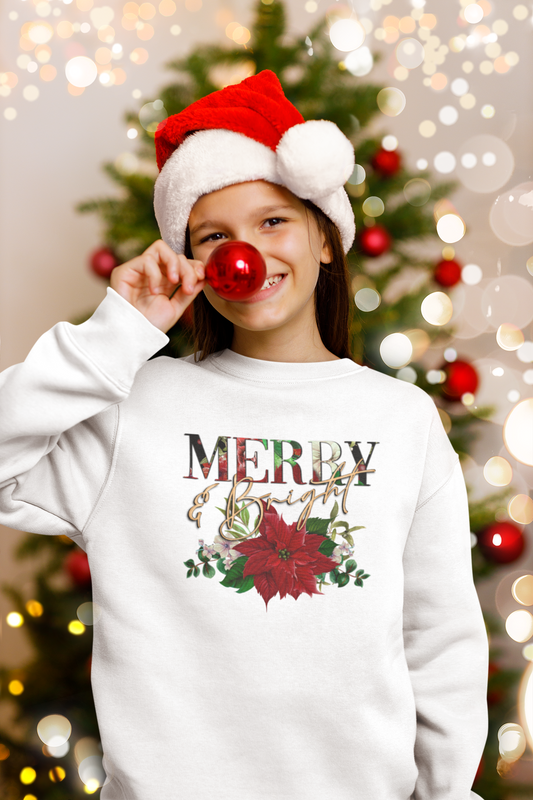 Kids Christmas Sweatshirt, Merry & Bright