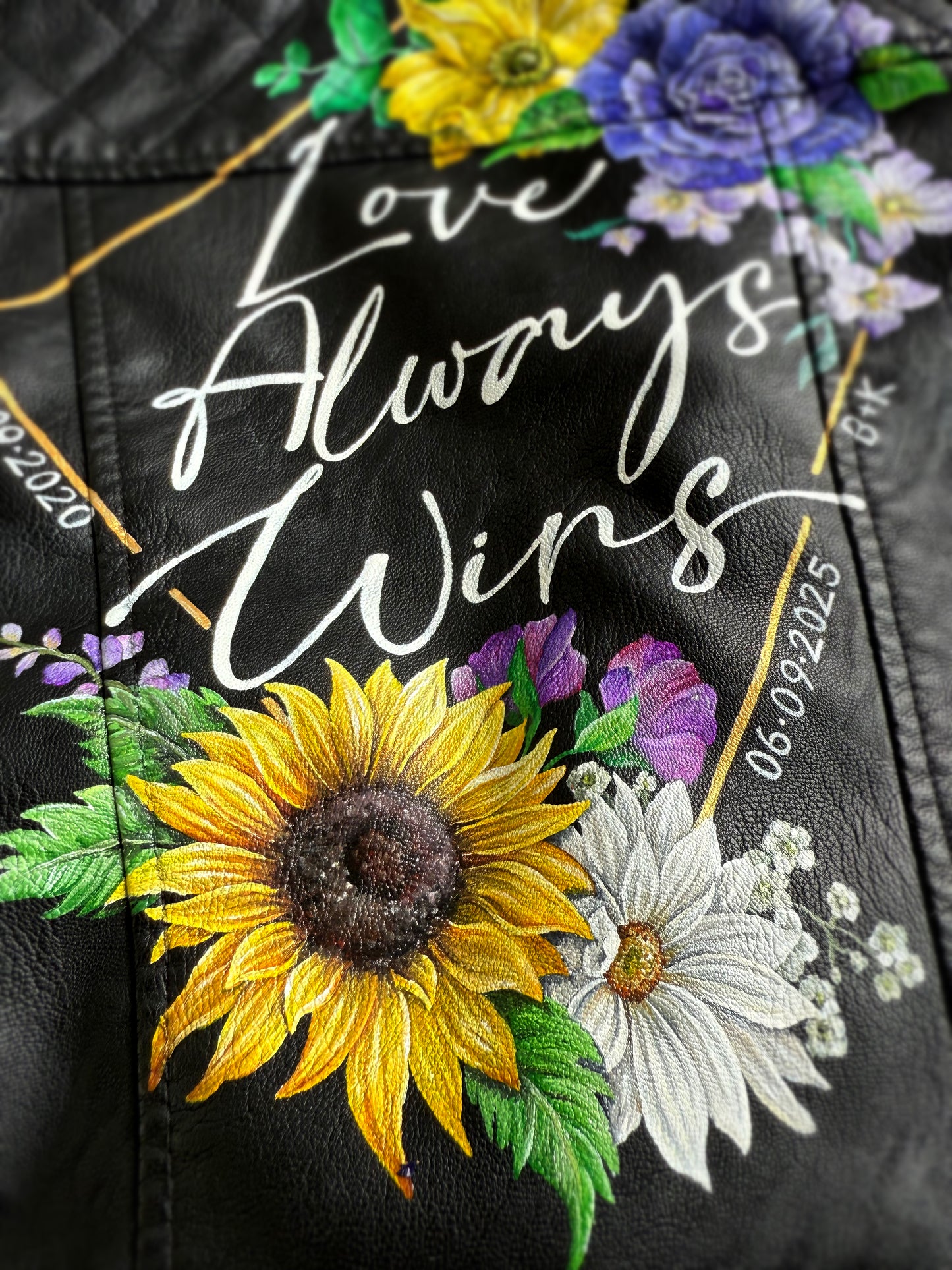 Hand Painted Leather Jacket. Floral Geometric Design. Leather Jacket Painting Service