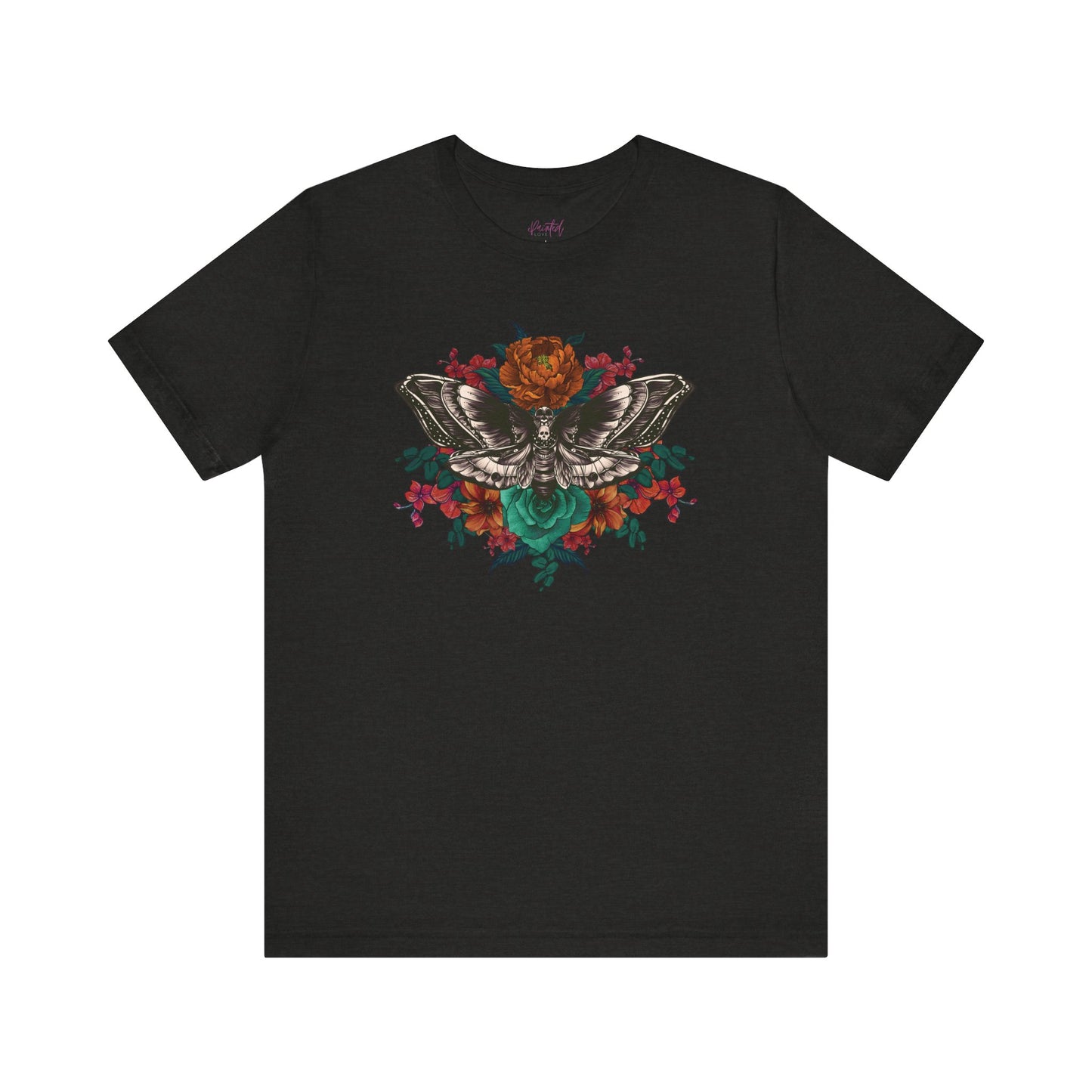 Tattoo Style Deaths Head Moth Floral Tshirt