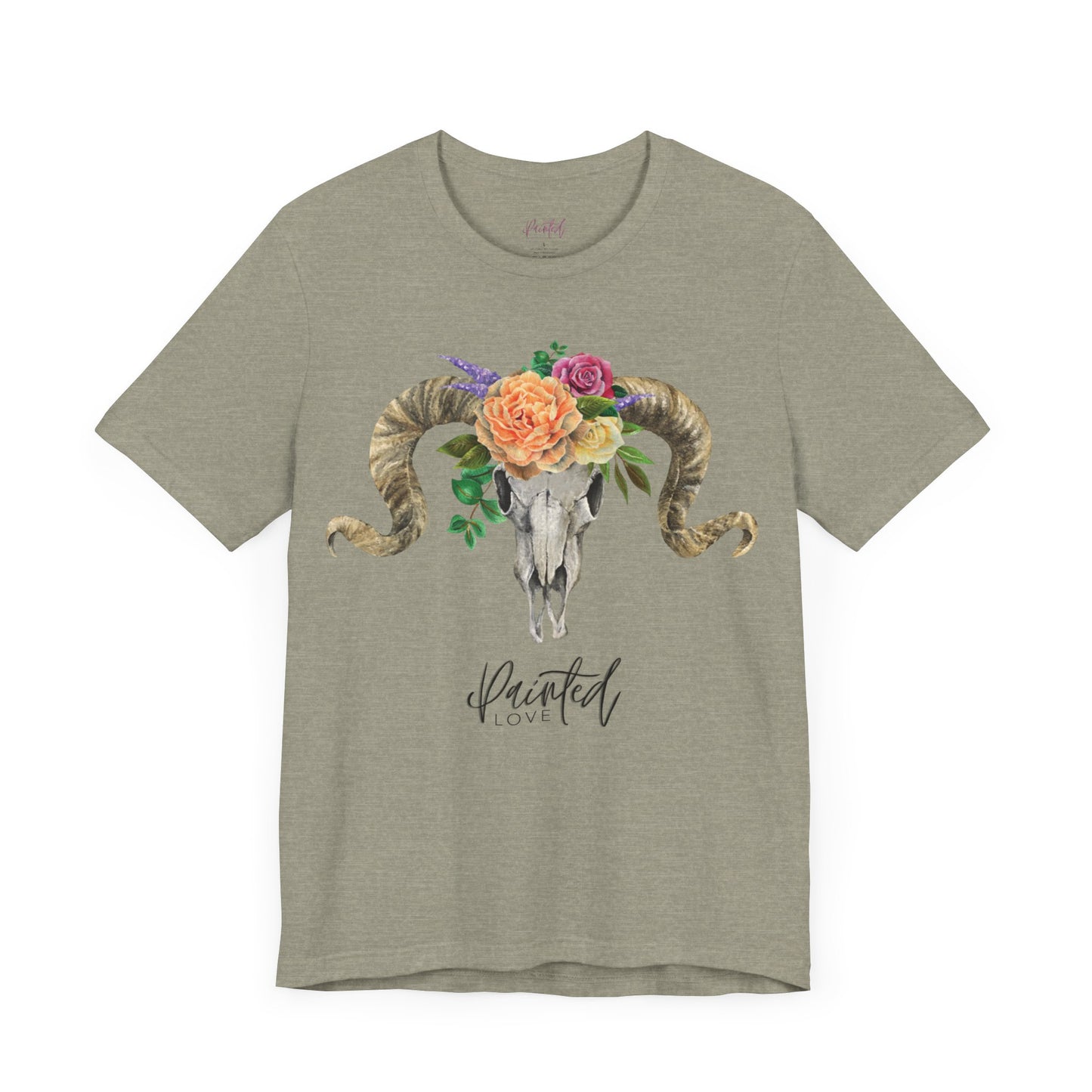 Ram Skull and flowers Unisex Tee, Peach Flowers