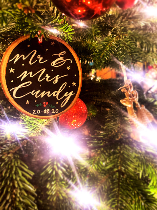 “Our first Christmas” Personalised Christmas Decoration. Mr & Mrs Christmas Decoration.
