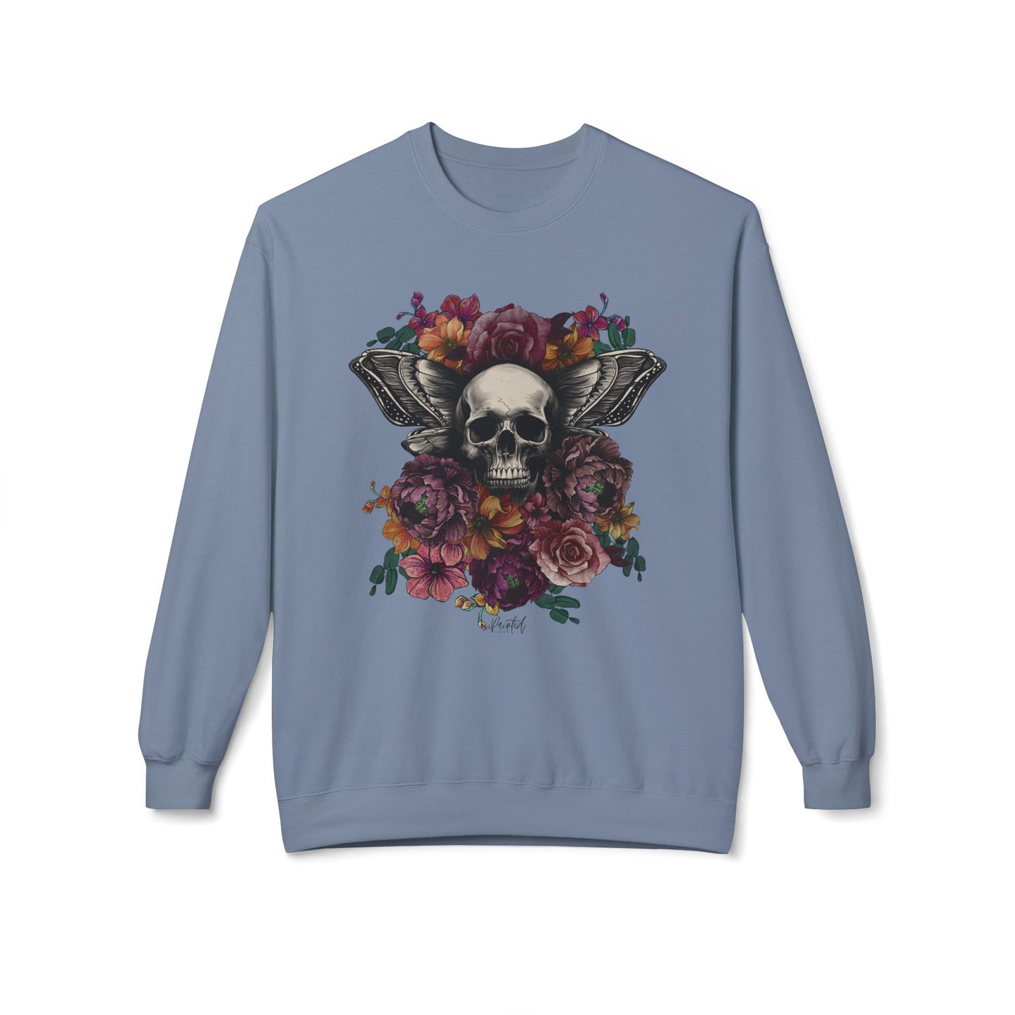 Skull Moth Wings Tattoo Flowers Sweatshirt - Painted Love Customs