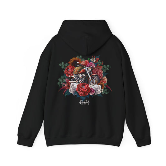 Painted Love Customs Hoodie, Motorcycle and Flowers