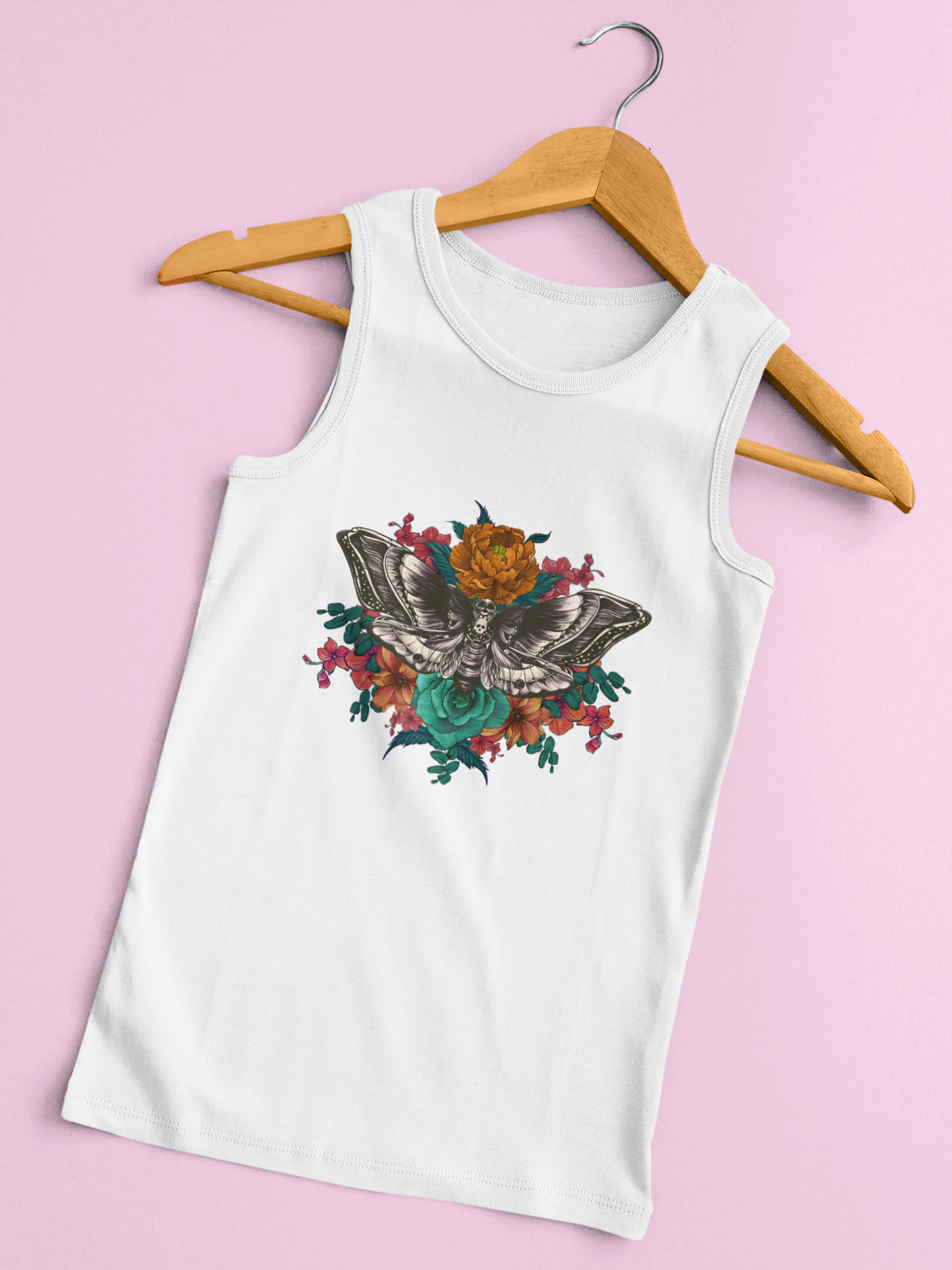 Tank Top with Deaths Head Moth and Flowers Design