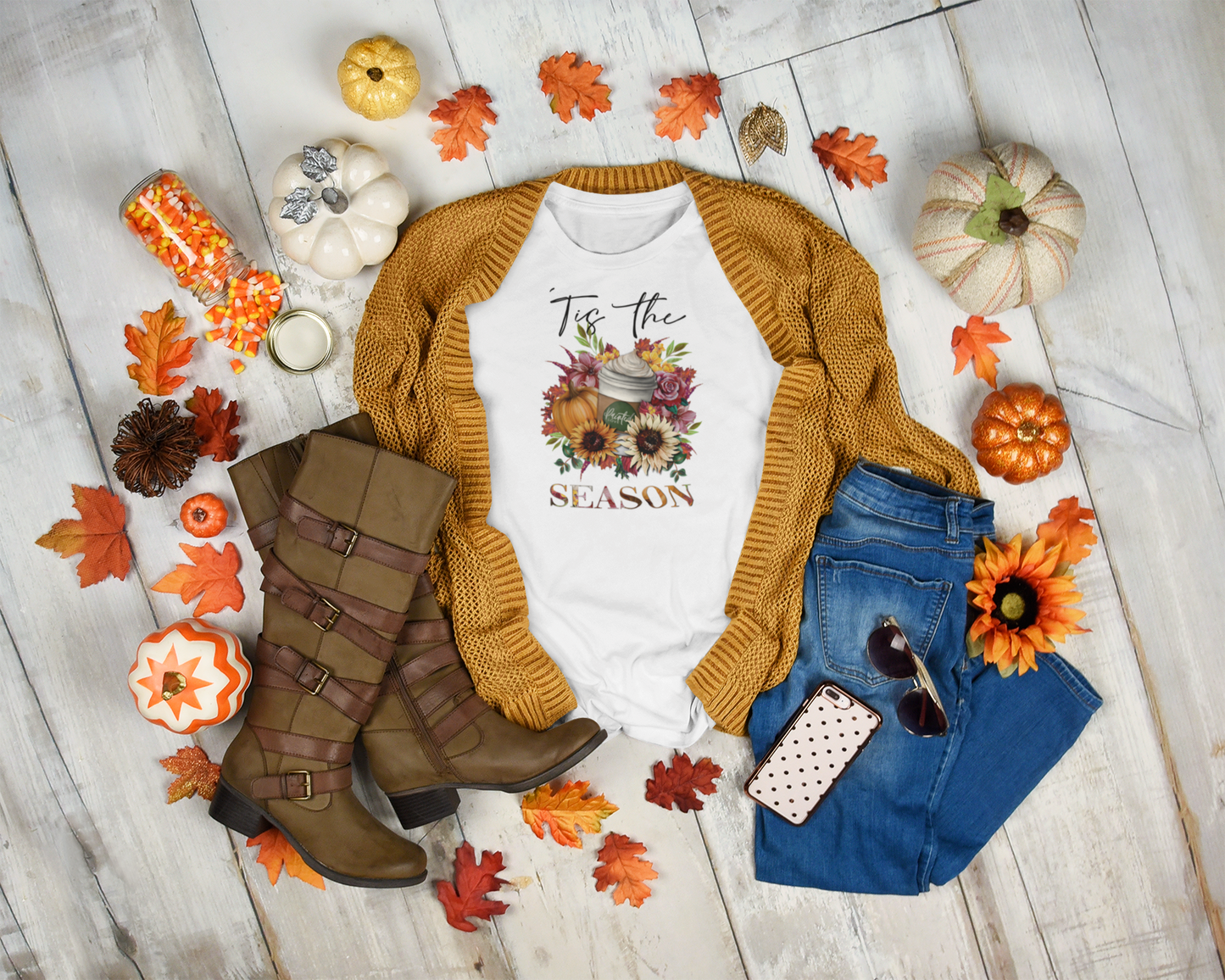 “‘Tis the Season” Pumpkin Spice Latte Floral T-Shirt