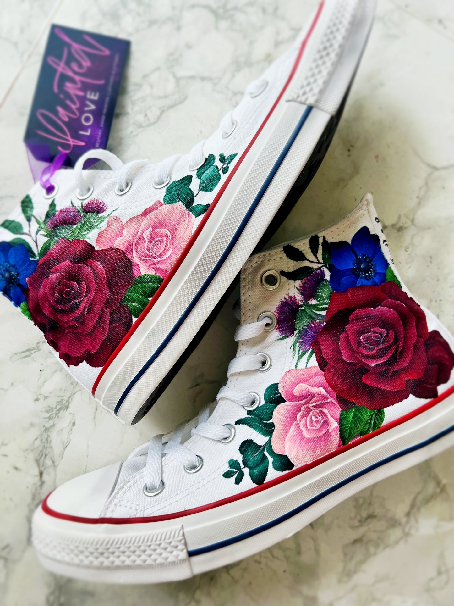 Hand Painted Converse High Tops, Custom Painted Converse, Shoe Painting Service, Wedding Converse