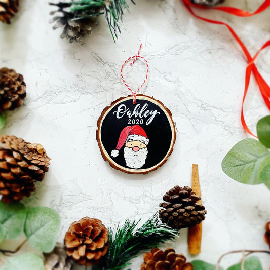 Personalised Santa Log Slice Christmas Tree Decoration