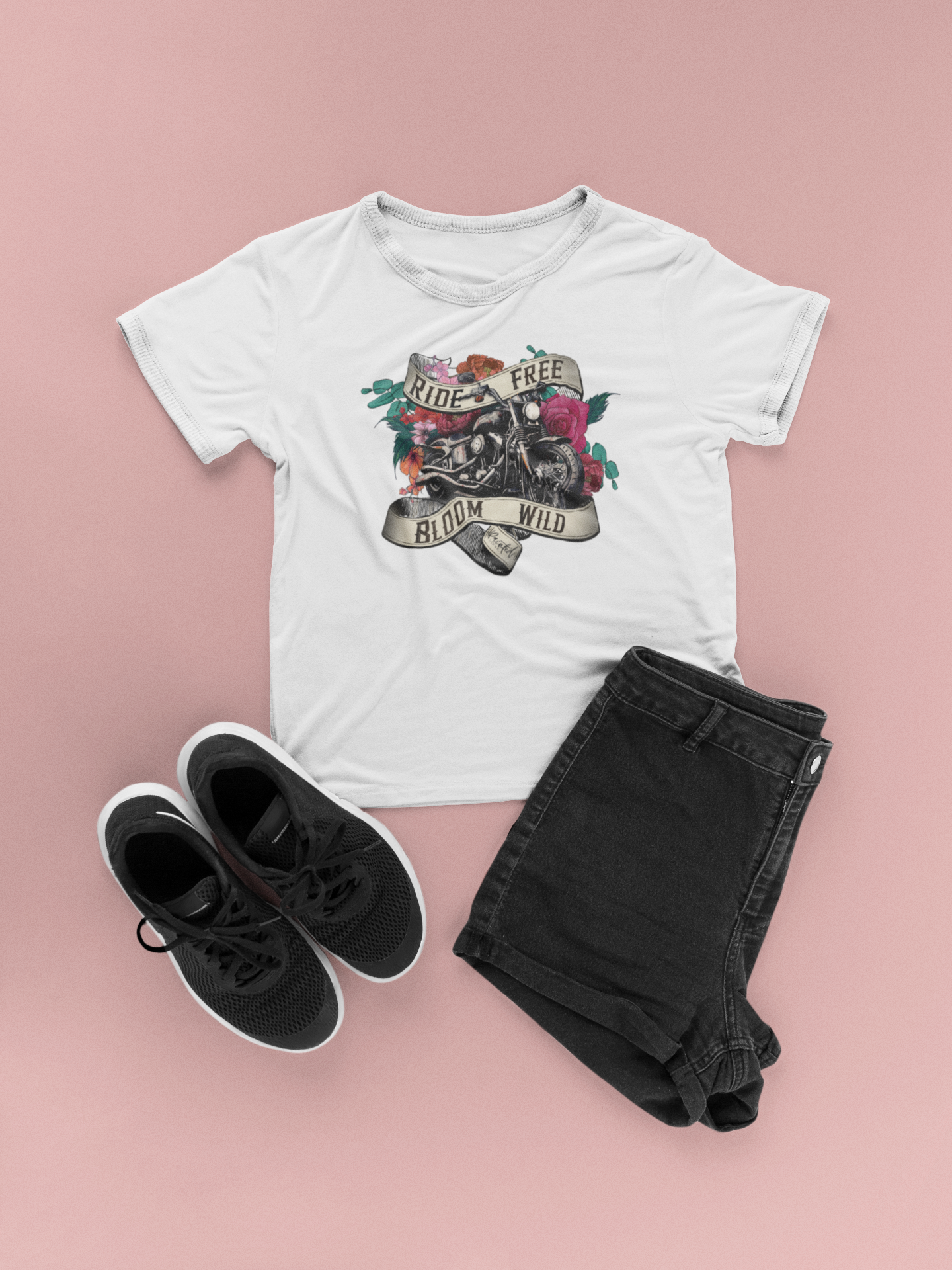 Motorcycle Floral Tee, Ride Free, Bloom Wild