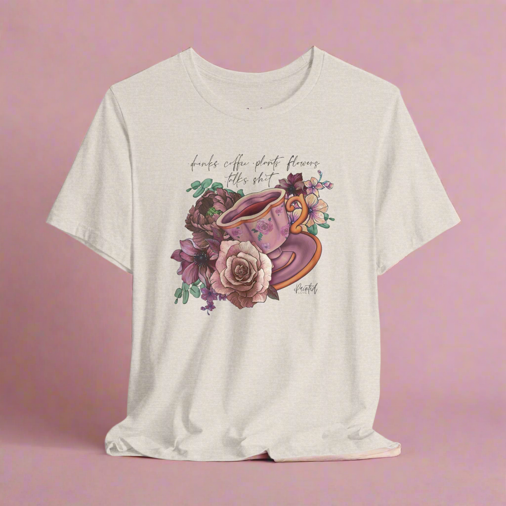 Sweary Coffee Cup Tee, Vintage Florals