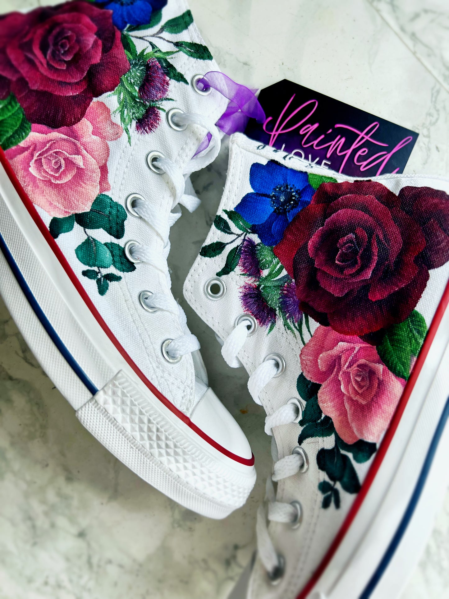 Hand Painted Converse High Tops, Custom Painted Converse, Shoe Painting Service, Wedding Converse