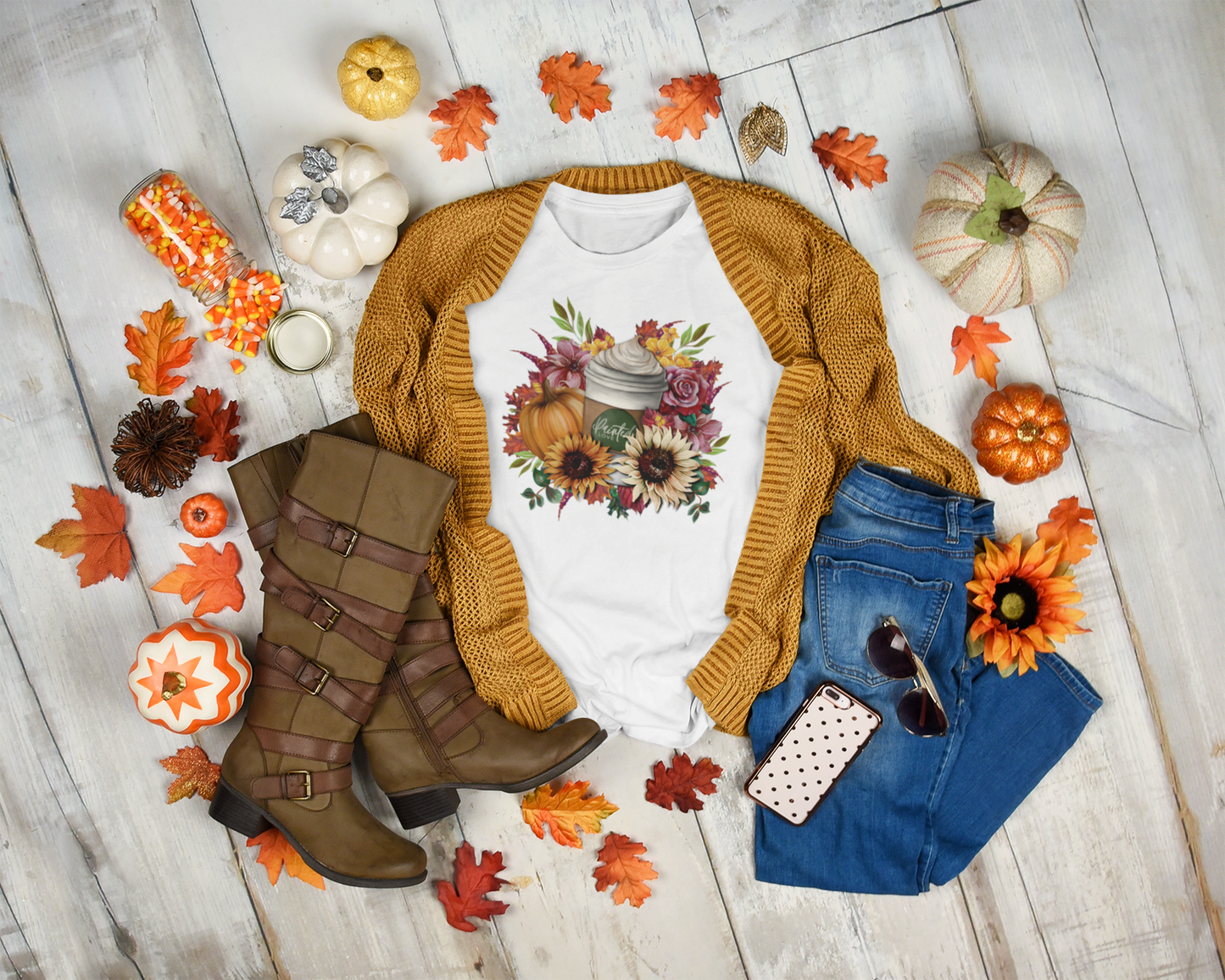 Pumpkin Spice Latte Floral T-Shirt