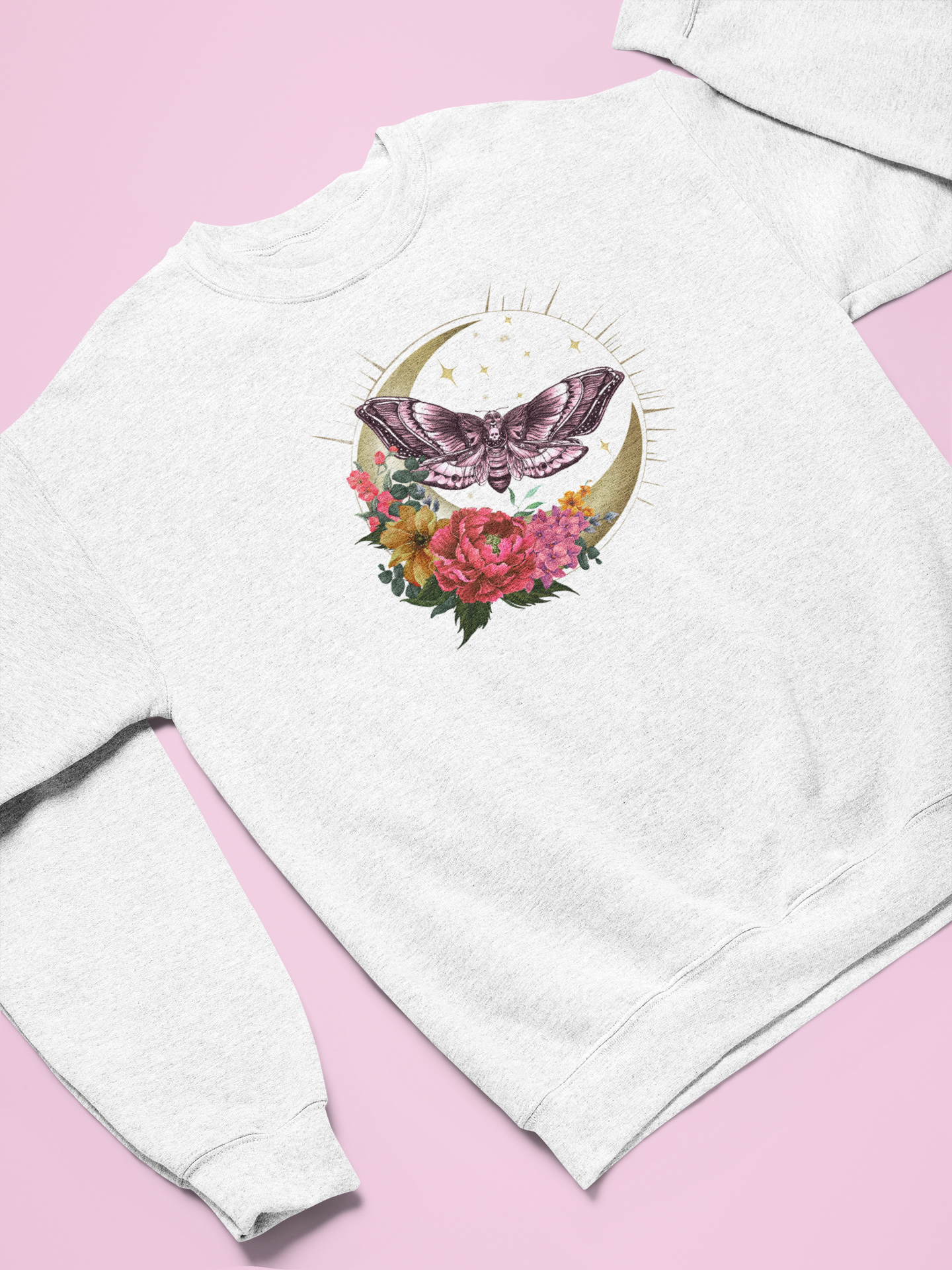 Witchy Vibes Celestial Moth and Flowers Sweatshirt - Painted Love Customs