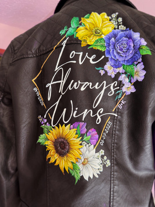 Hand Painted Leather Jacket. Floral Geometric Design. Leather Jacket Painting Service