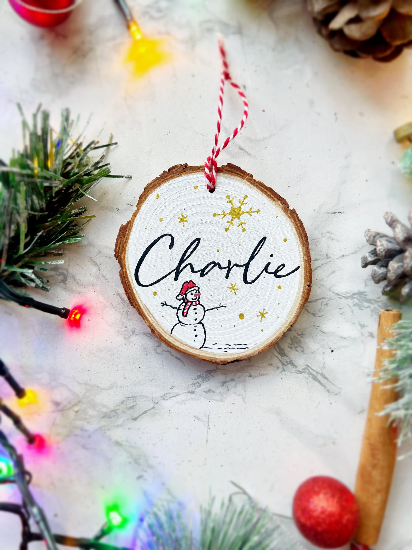 Personalised Log Slice Christmas Tree Decoration